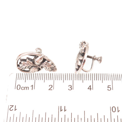 925 Sterling Silver Antique Art Deco Acorn Oxidized Screw Back Earrings