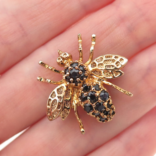 925 Sterling Silver Gold Plated Vintage Real Sapphire Bee Pin Brooch