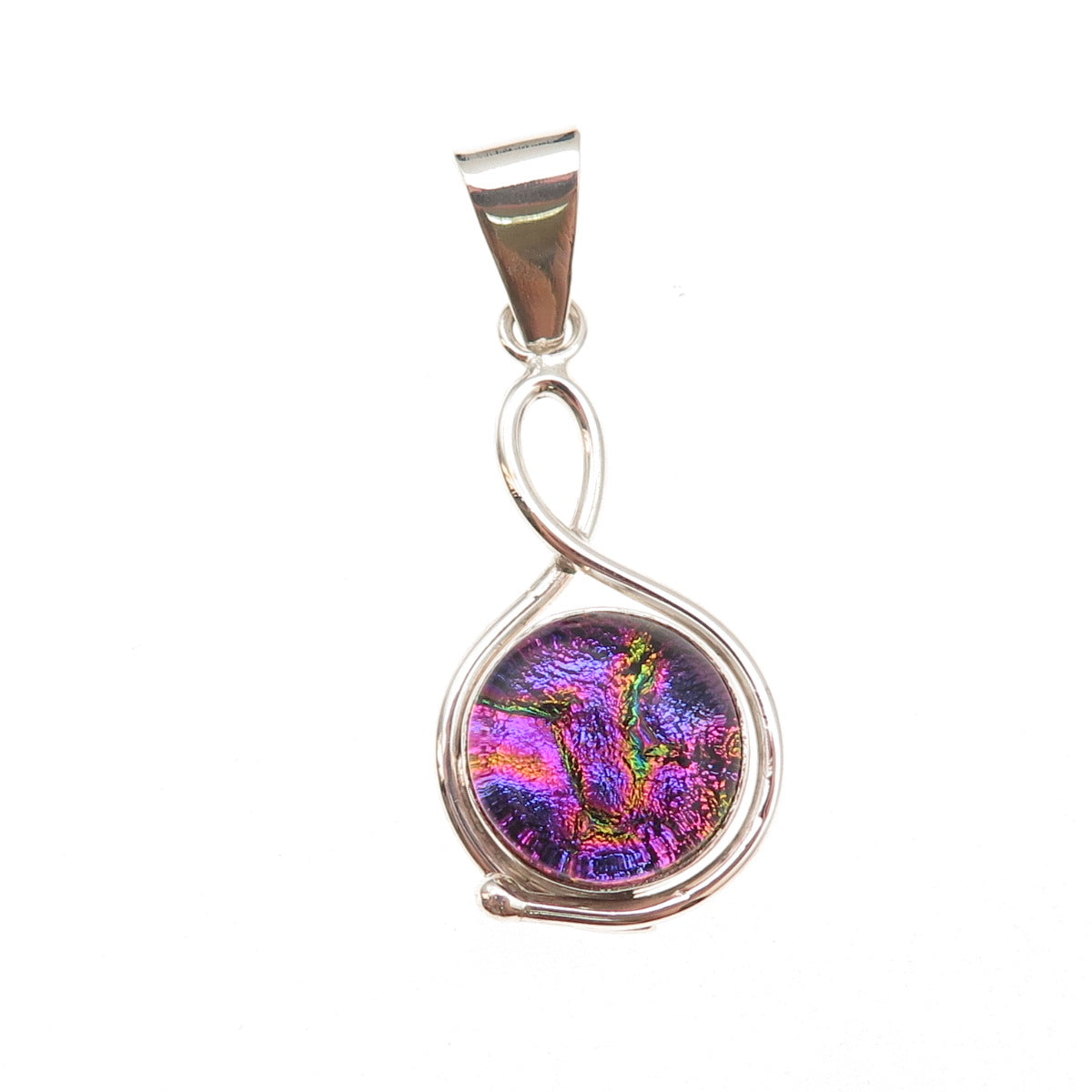 925 Sterling Silver Vintage Real Dichroic Glass Modernist Charm Pendant