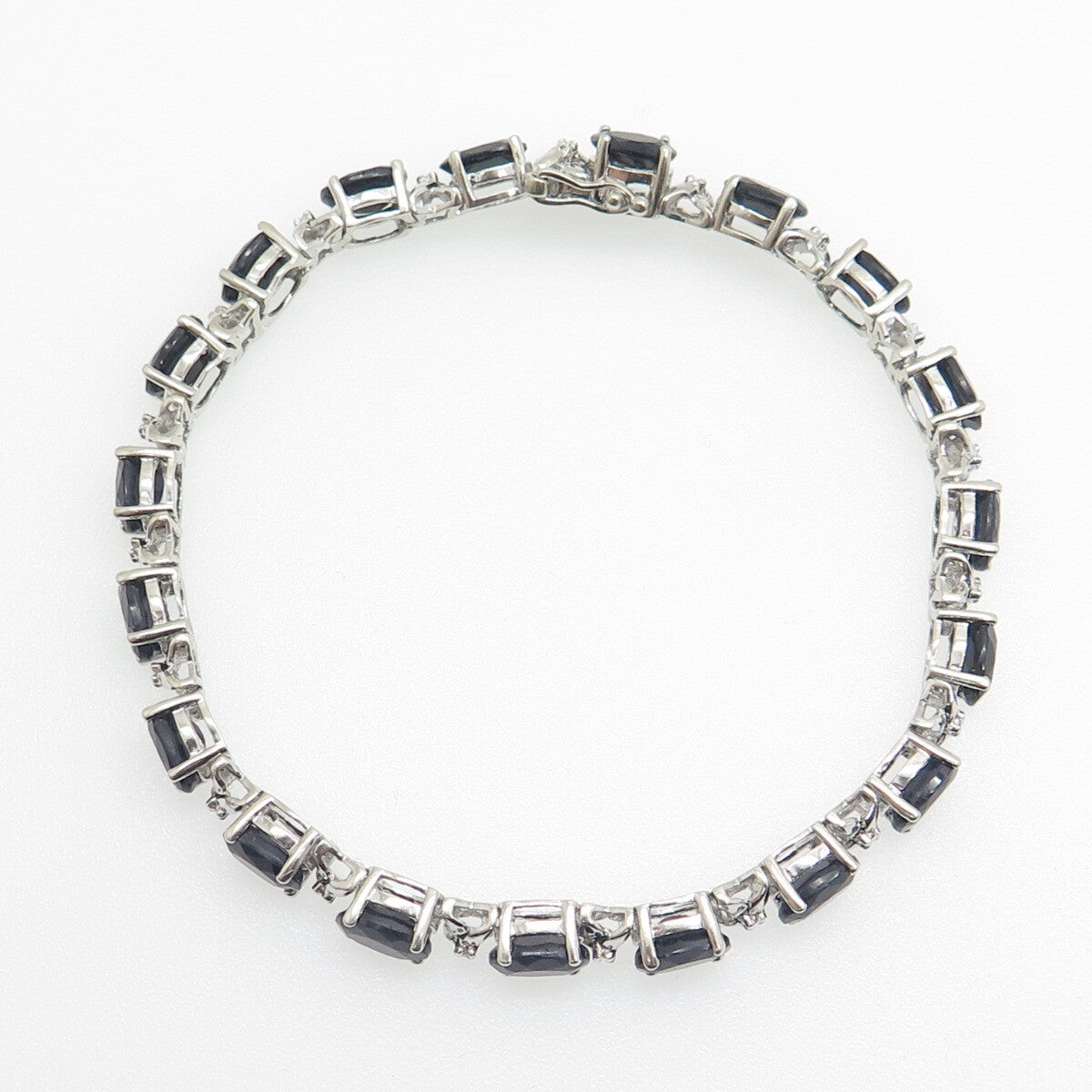 HN HENG NGAI 925 Sterling Silver Real Oval-Cut Sapphire "X" Link Bracelet 7.25"