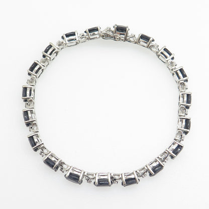 HN HENG NGAI 925 Sterling Silver Real Oval-Cut Sapphire "X" Link Bracelet 7.25"