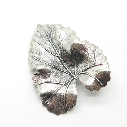 925 Sterling Silver Vintage Michele Sculptural Hammered Leaf Pin Brooch