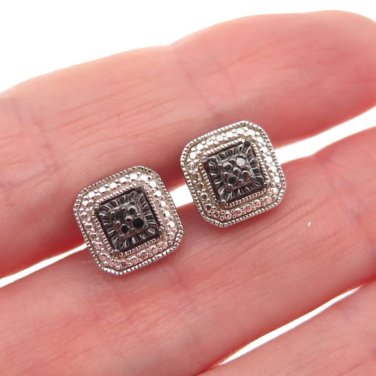 925 Sterling Silver Real Round-Cut Black Diamond Stud Earrings