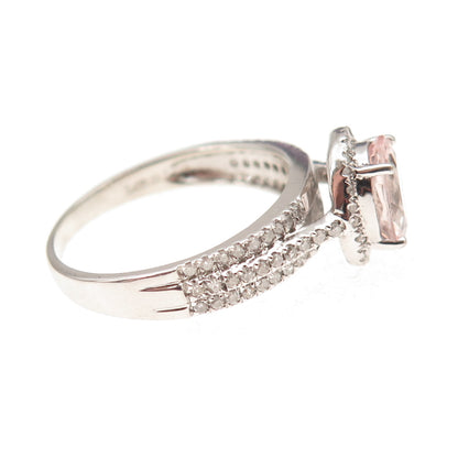 Lotus 925 Sterling Silver Real Diamond & Morganite Ring Size 10