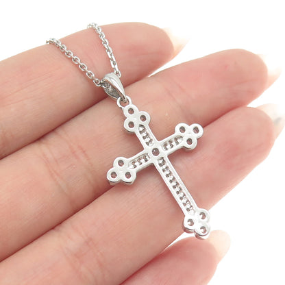 925 Sterling Silver Italy C Z Cross Pendant Cable Chain Necklace 16"