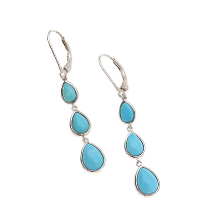 925 Sterling Silver Real Sleeping Beauty Turquoise Drop Dangle Earrings