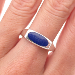 925 Sterling Silver Vintage Real Lapis Oxidized Ring Size 11