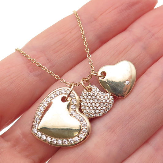 DEE BERKLE 925 Sterling Silver Gold Plated C Z Heart Cable Chain Necklace 16-20"