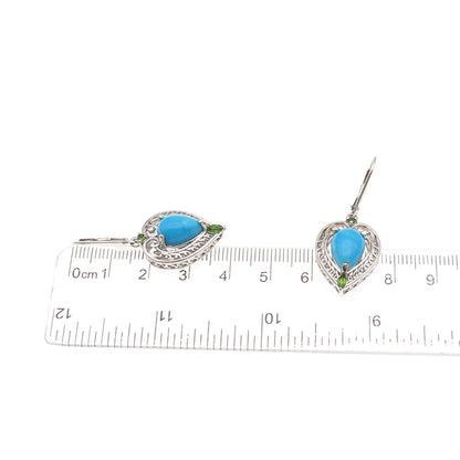 Chuck Clemency 925 Sterling Silver Real Turquoise Peridot Heart Dangle Earrings
