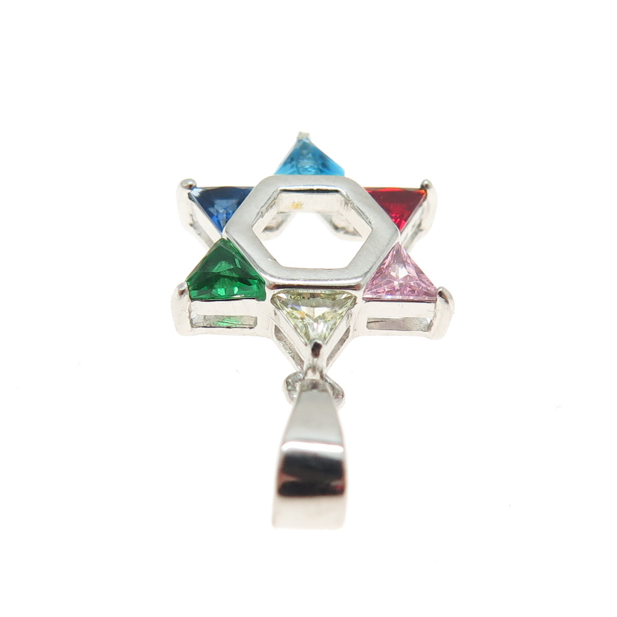 925 Sterling Silver Multi-Color C Z Star of David Judaica Pendant