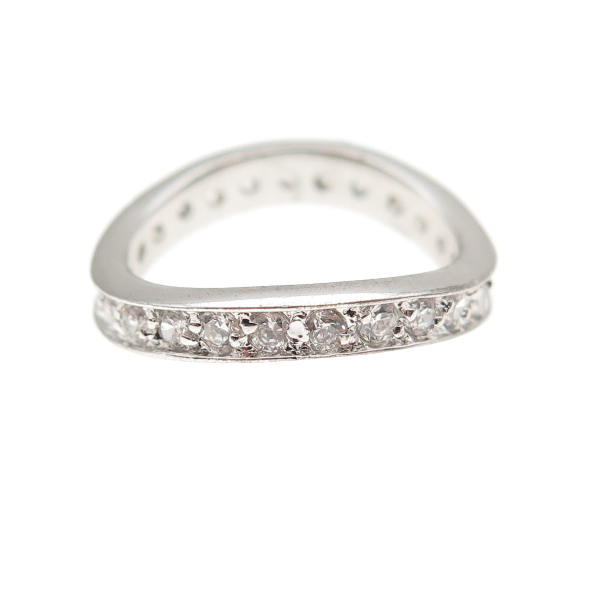 925 Sterling Silver Round-Cut C Z Wavy Band Ring Size 5