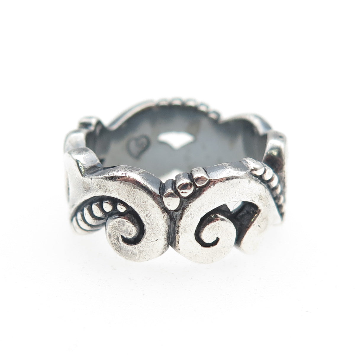 BRIGHTON 925 Sterling Silver Vintage Modernist Heart Oxidized Ring Size 6.25