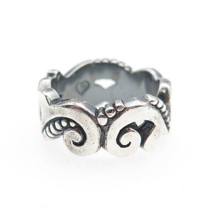 BRIGHTON 925 Sterling Silver Vintage Modernist Heart Oxidized Ring Size 6.25