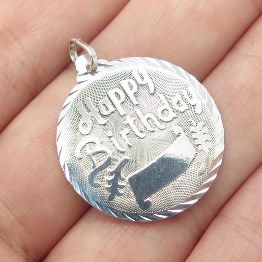 950 Silver Vintage Happy Birthday Round Pendant