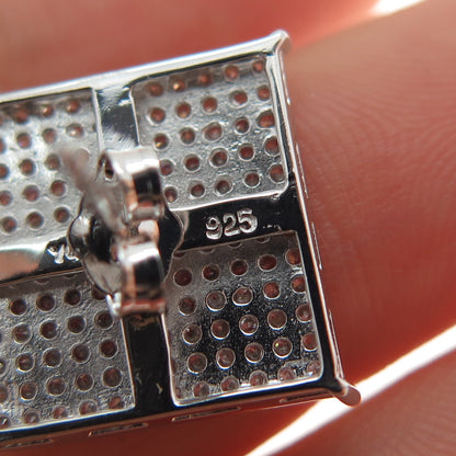 925 Sterling Silver Round-Cut C Z 15mm Square Stud Earrings