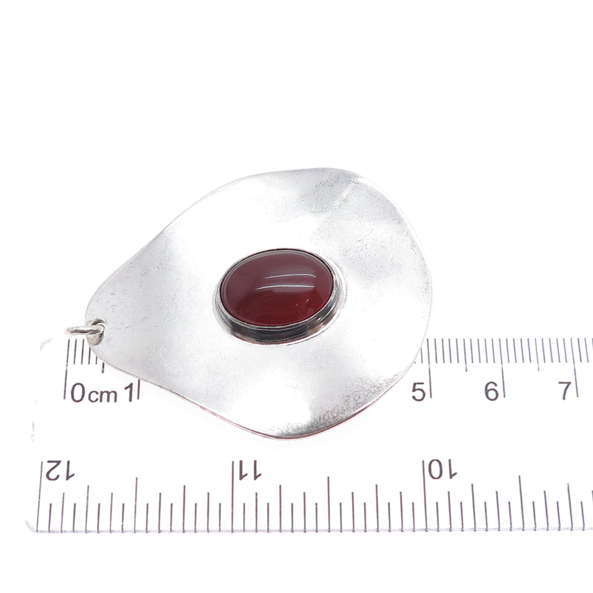 925 Sterling Silver Vintage Malachite & Carnelian Modernist Dual Sided Pendant