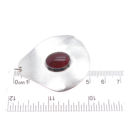 925 Sterling Silver Vintage Malachite & Carnelian Modernist Dual Sided Pendant