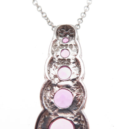 925 Sterling Silver Real Diamond & Pink Topaz Cable Chain Necklace 18"