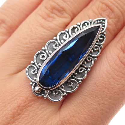 925 Sterling Silver Vintage Pear-Cut Blue C Z Swirl Oxidized Ring Size 7.5