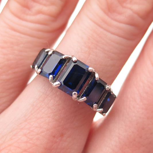 Pampillonia Jewelers Sterling Silver Vintage Lab-Created Sapphire Ring Size 6