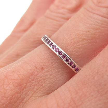 Pandora 925 Sterling Silver Red Enamel & C Z Radiant Hearts Band Ring Size 7