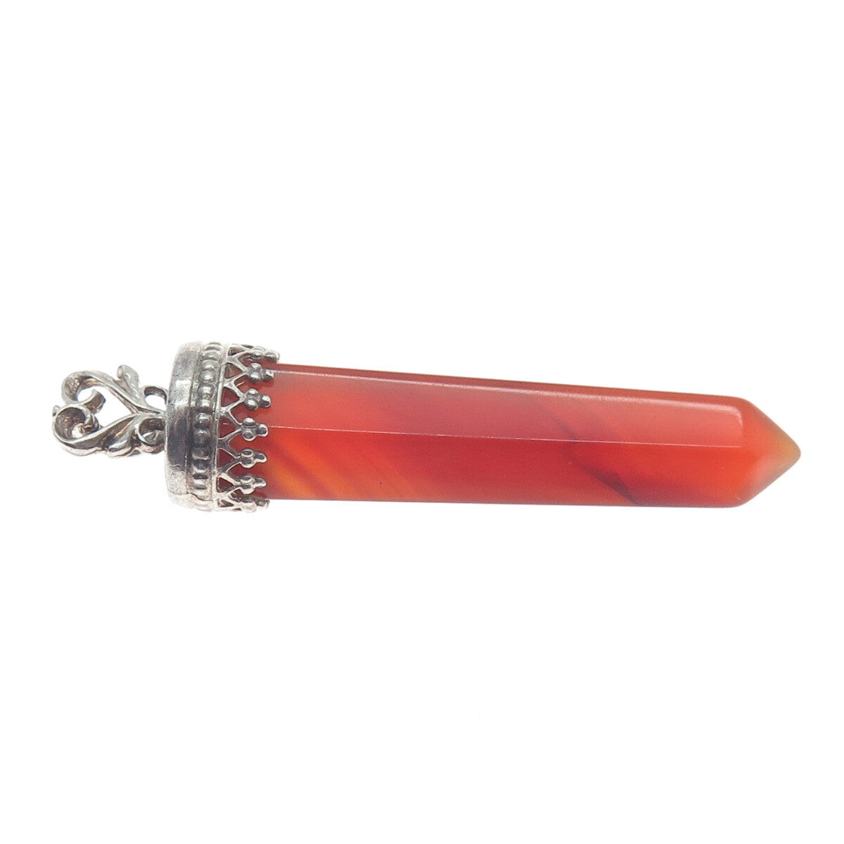 925 Sterling Silver Vintage Real Agate Gemstone Amulet Pendant