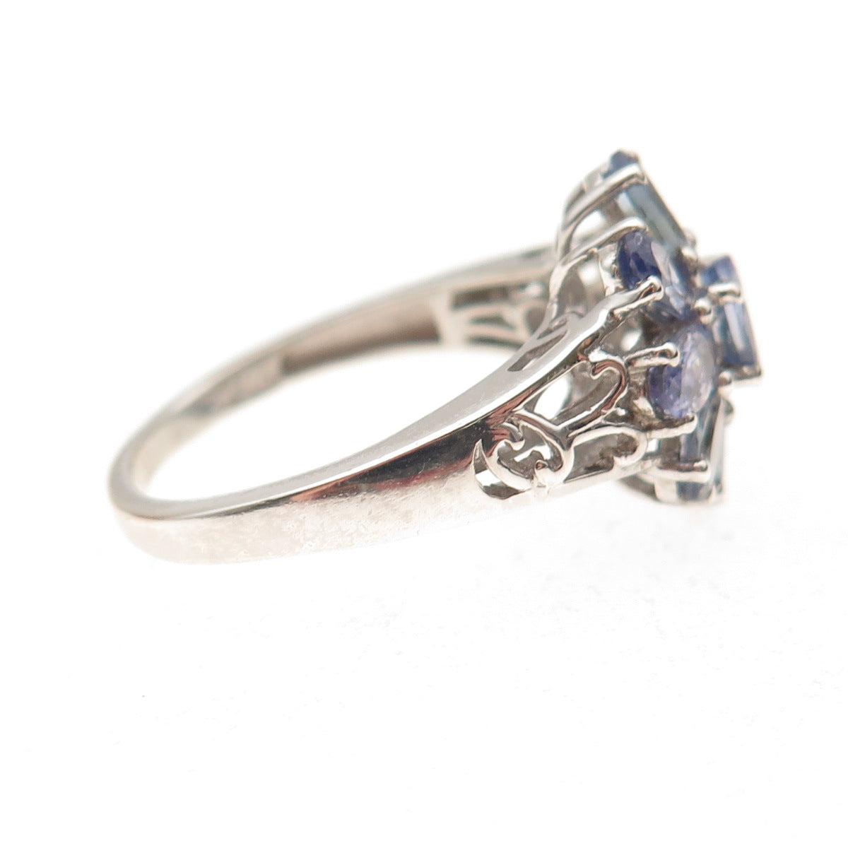 Chuck Clemency 925 Sterling Silver Real Oval-Cut Tanzanite Floral Ring Size 8