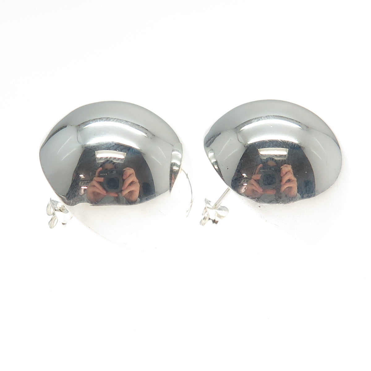 925 Sterling Silver Vintage Half Ball Modernist Earrings
