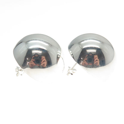 925 Sterling Silver Vintage Half Ball Modernist Earrings
