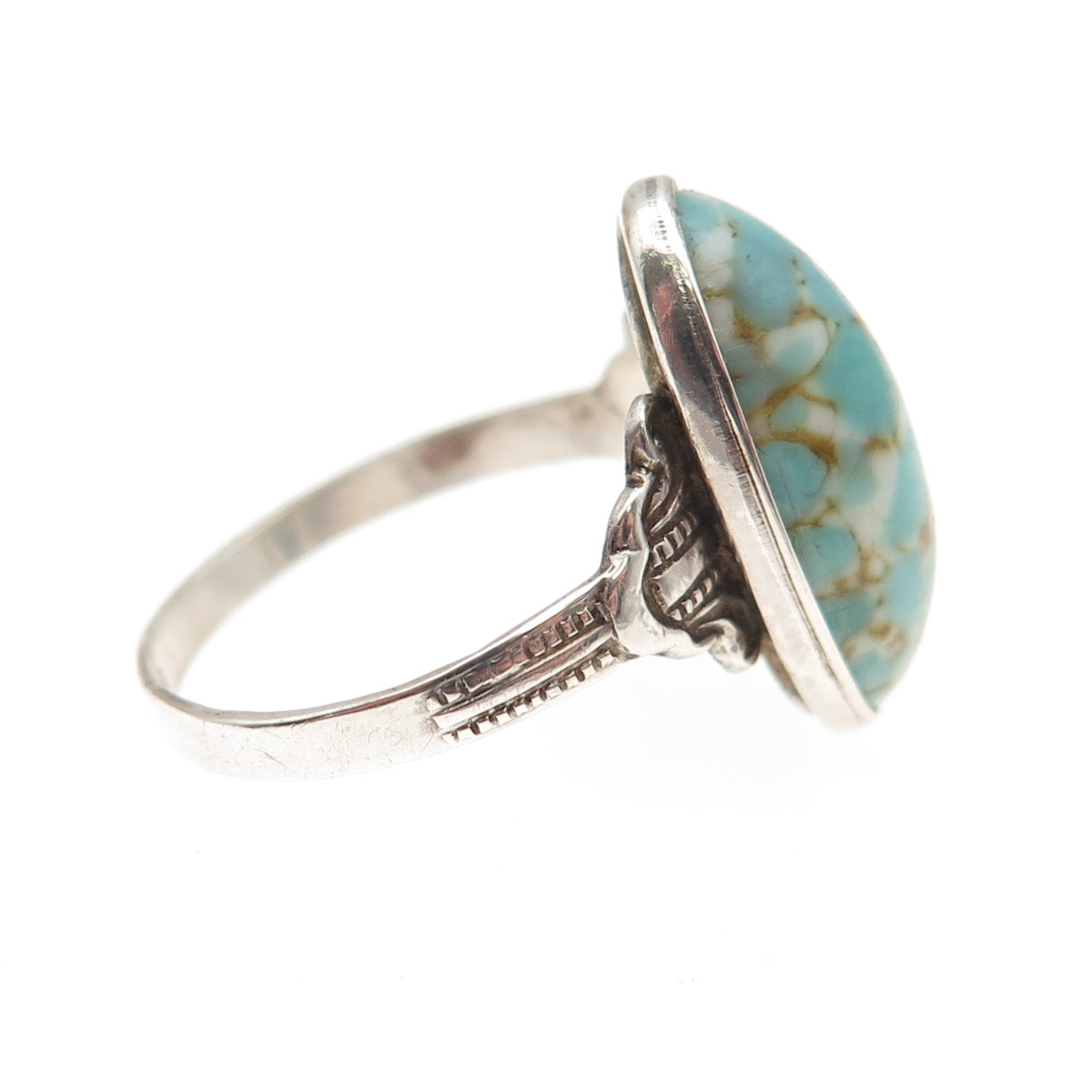 UNCAS 925 Sterling Silver Antique Art Deco Faux Turquoise Oxidized Ring Size 8