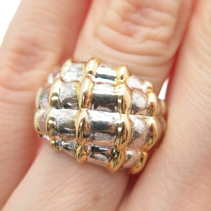 925 Sterling Silver 2-Tone Vintage Modernist Ring Size 6.25