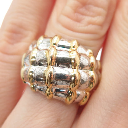 925 Sterling Silver 2-Tone Vintage Modernist Ring Size 6.25
