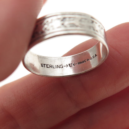 Uncas 925 Sterling Silver Antique Art Deco Oxidized Band Ring Size 8