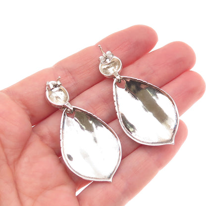 Elizabeth Rand Sterling Silver Vintage Modernist Petal Oxidized Dangle Earrings