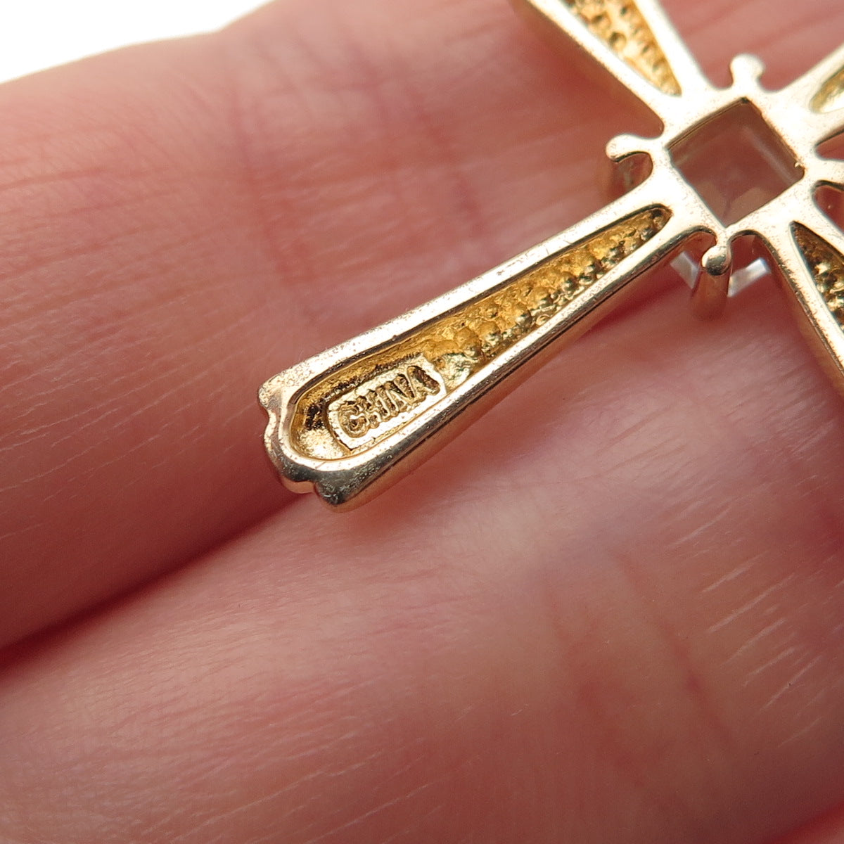 925 Sterling Silver Gold Plated Vintage Real Blue Topaz Cross Charm Pendant