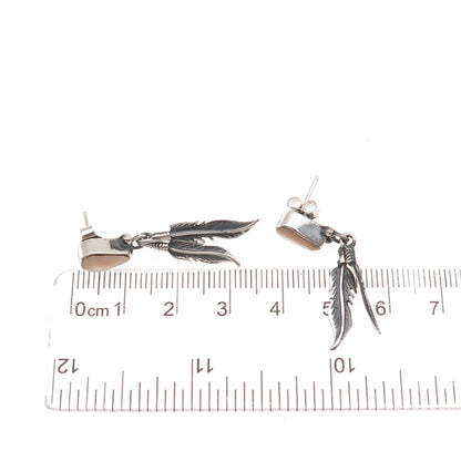 Old Pawn 925 Sterling Silver Vintage Southwestern MOP Feather Dangle Earrings