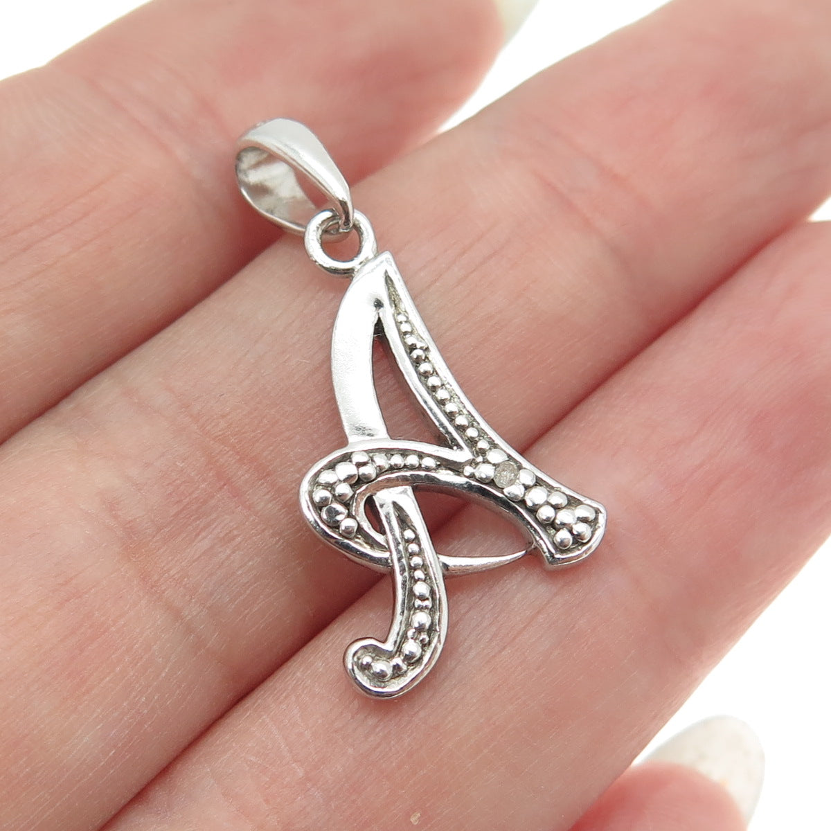 925 Sterling Silver Real Round-Cut Diamond Letter "A" Initial Pendant