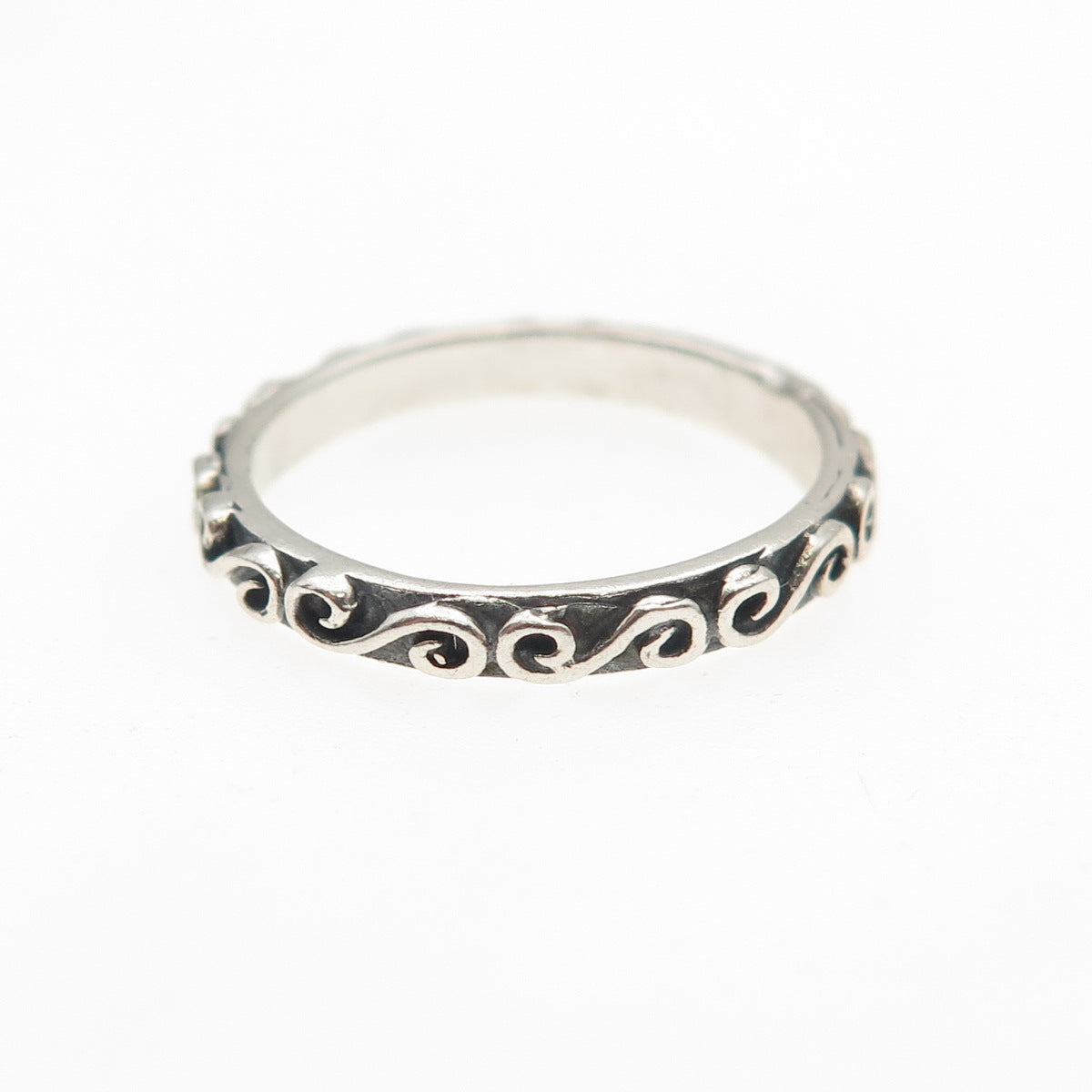 925 Sterling Silver Vintage Swirl Stackable Oxidized Band Ring Size 5
