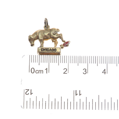 WELLS Sterling Gold Plated Vintage Enamel Oct. 8 1871 Great Chicago Fire Pendant