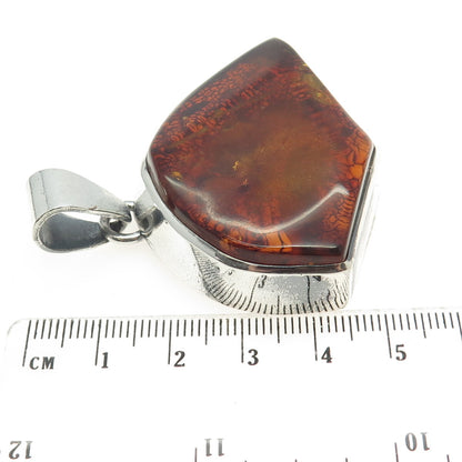 925 Sterling Silver Vintage Real Amber Modernist Pendant