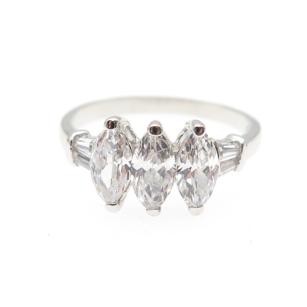 925 Sterling Marquise & Tapered Baguette-Cut C Z Engagement Ring Size 9.25