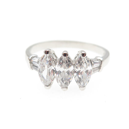 925 Sterling Marquise & Tapered Baguette-Cut C Z Engagement Ring Size 9.25