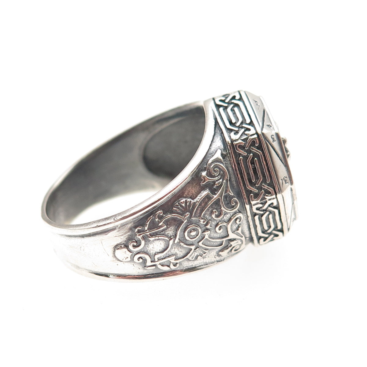 CPII 925 Sterling Silver Vintage Real Black Onyx Vitruvian Man Ring Size 12.5