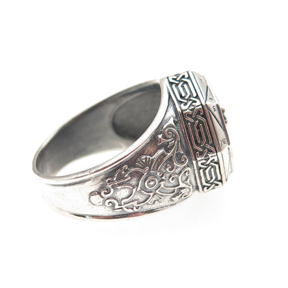 CPII 925 Sterling Silver Vintage Real Black Onyx Vitruvian Man Ring Size 12.5