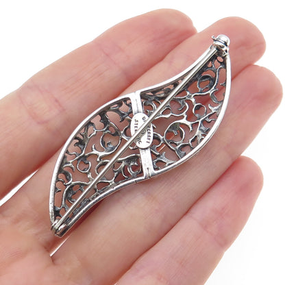 DANECRAFT 925 Sterling Silver Vintage Ornate Floral Oxidized Pin Brooch