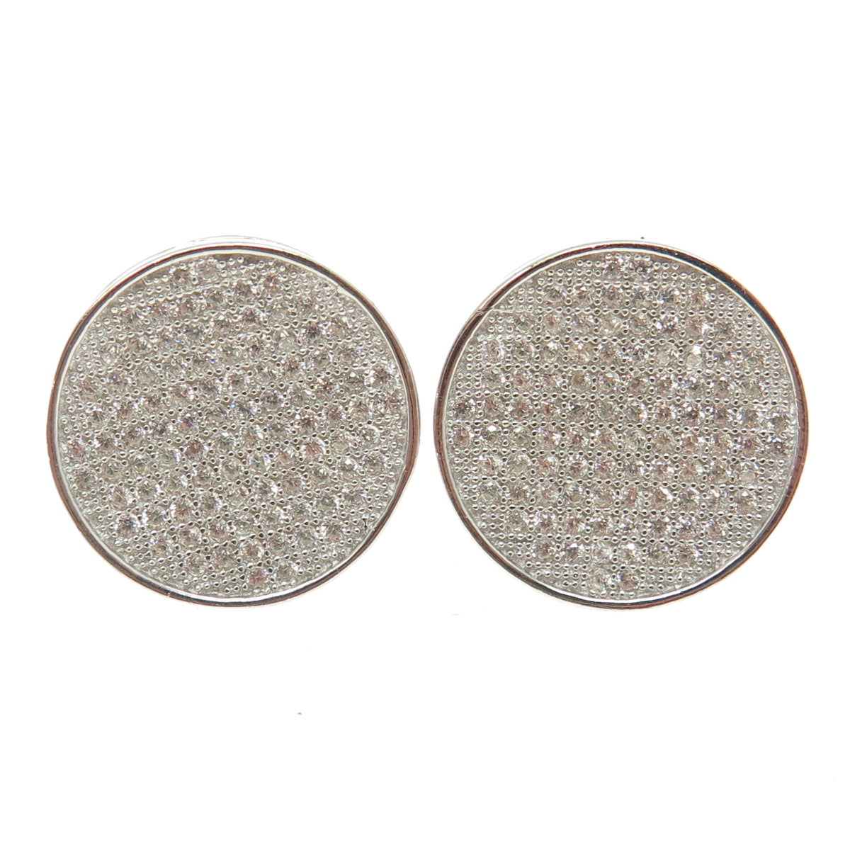 925 Sterling Silver Round-Cut C Z Disc Stud Earrings