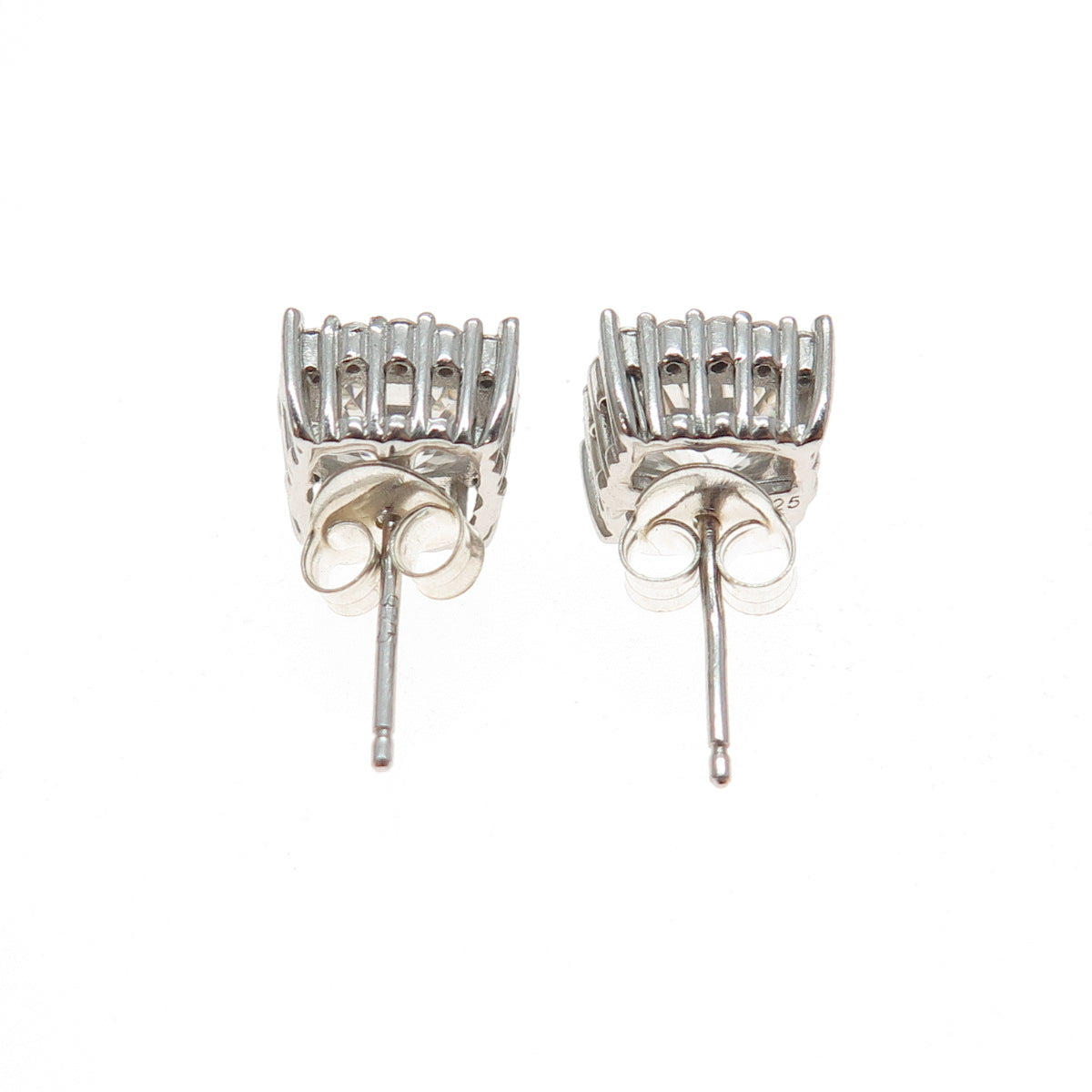 925 Sterling Silver Cushion & Round-Cut C Z Stud Earrings