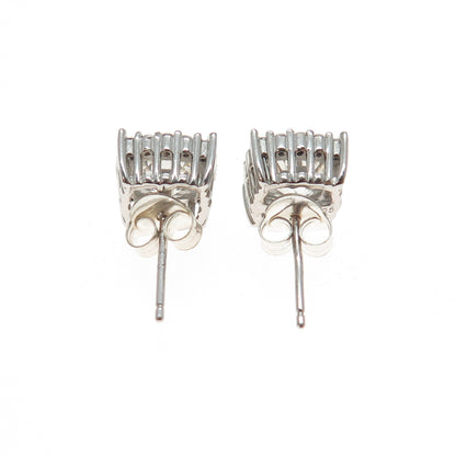 925 Sterling Silver Cushion & Round-Cut C Z Stud Earrings