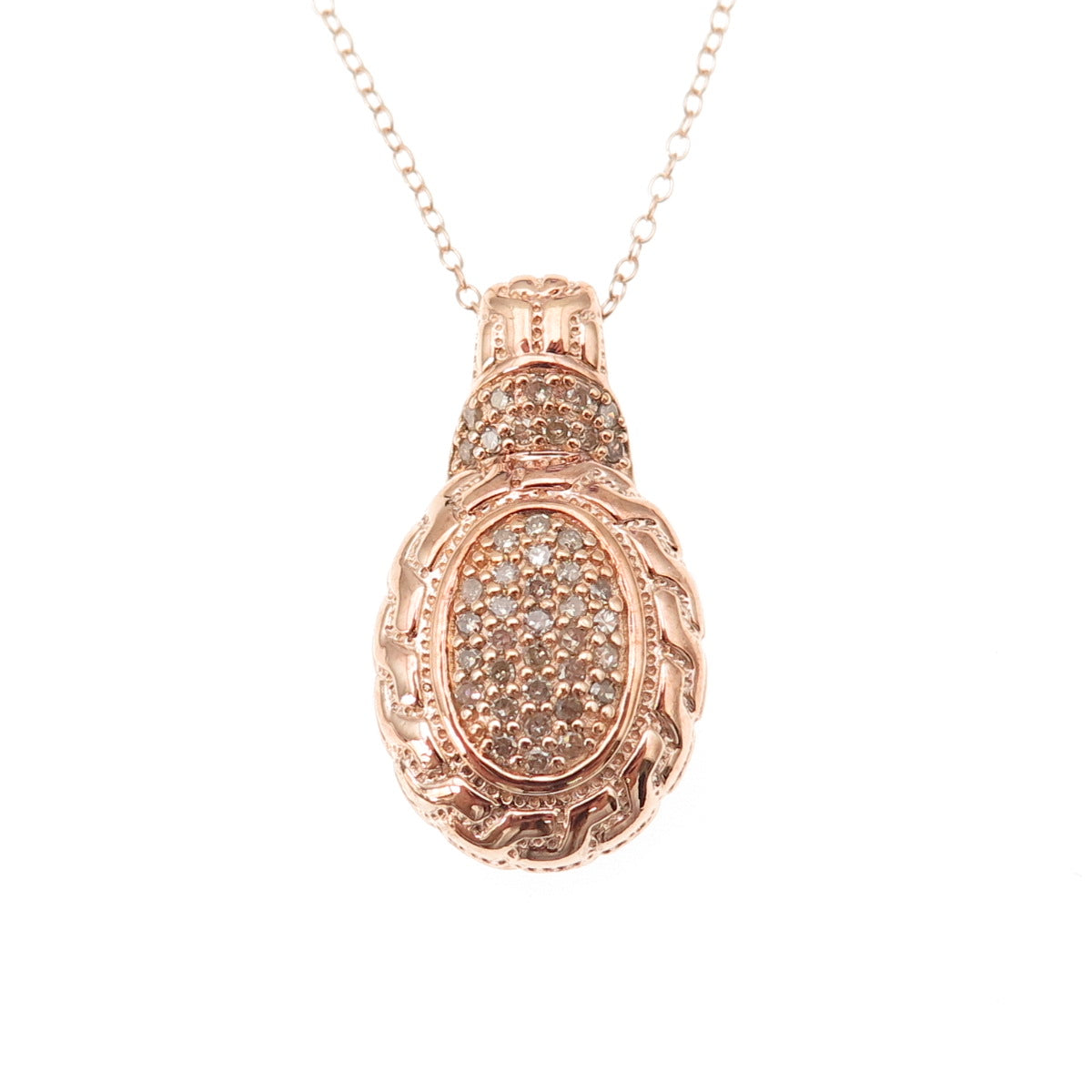 925 Sterling Silver Rose Gold Plated Real Diamond Cable Chain Necklace 18"