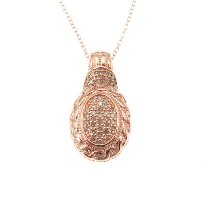 925 Sterling Silver Rose Gold Plated Real Diamond Cable Chain Necklace 18"